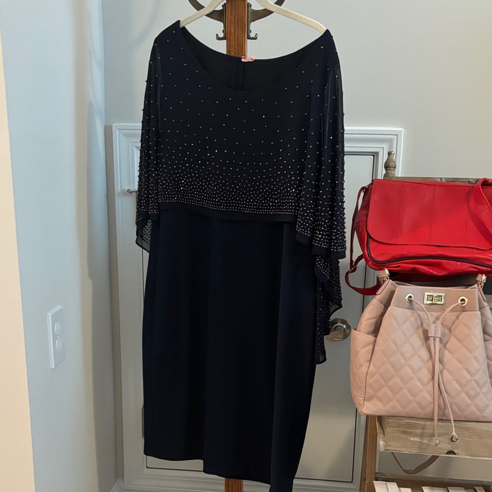 Elegant Navy Dress with Rhinestone Detailing